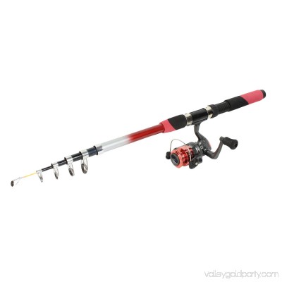 Unique Bargains Fuchsia 6 Sections Retractable Fish Rod Pole 2.6M w Fishing Spinning Reel